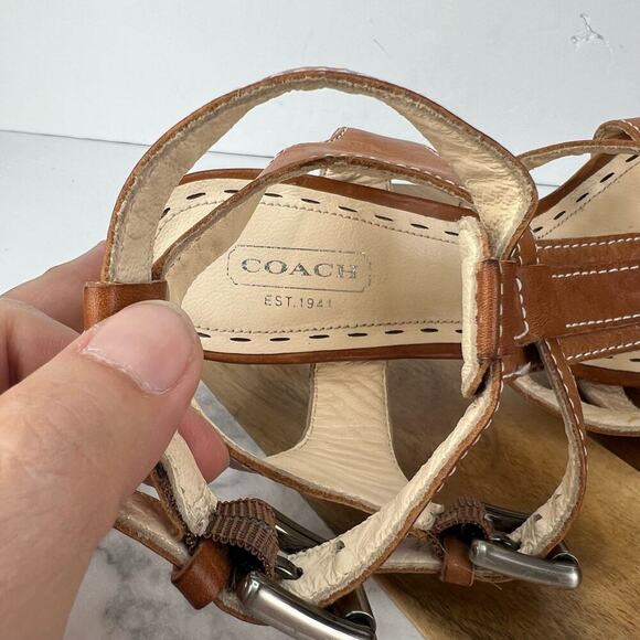 COPY - EUC COACH FLORA 7.5 B Leather Heels Strappy Open Toe 2-Buckle Sandal Sho… - Picture 9 of 12